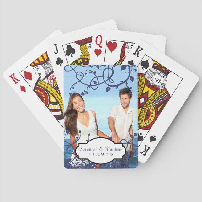 Foto Navy Wirbel Vines Hochzeitskarten Spielkarten (Rückseite)