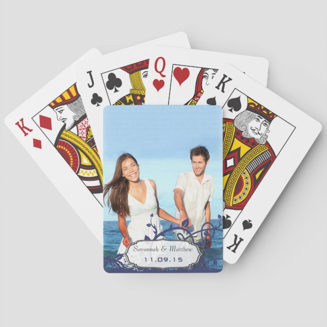 Foto Navy Wirbel Vines Hochzeitskarten Spielkarten (Rückseite)