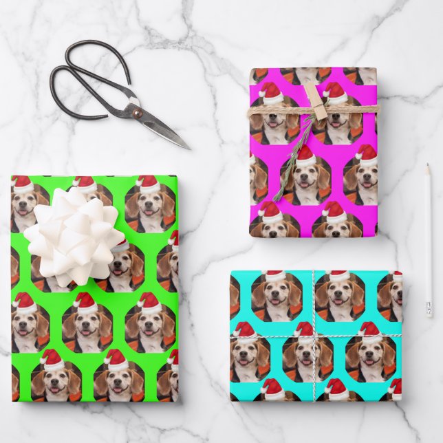 Foto Neon Colors Weihnachtsmannmützen zum Weihnach Geschenkpapier Set (Vorderseite)