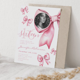 FOTO Niedlich Coquette Blush Pink Bow Sweet 16 Einladung
