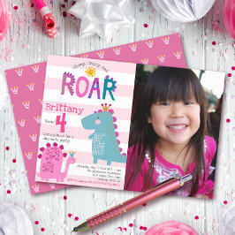 Foto Niedlich Dinosaur Stomp Chomp Roar Girl Gebur Einladung