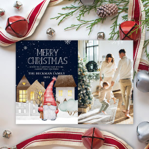 Foto Niedlich Gnomes Winterschnee Frohe Weihnachte Feiertagskarte