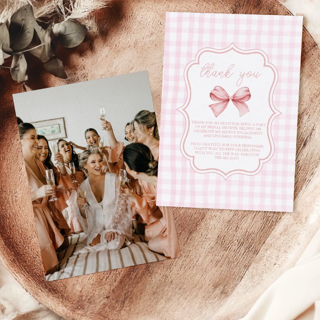 Foto Niedlich Pink Bow Brautparty Dankeskarte (Von Creator hochgeladen)