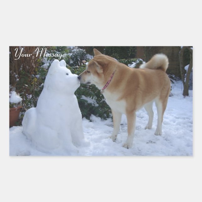 Foto niedlicher akita kissender Schneemann akita H Rechteckiger Aufkleber (Vorderseite)