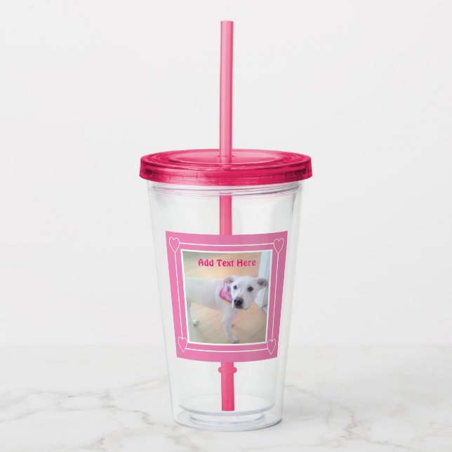 Foto Niedlicher süßer weißer Welpen-Hundefass rosa Acryltrinkbecher (Vorderseite)