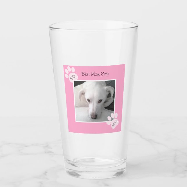 Foto Niedlicher weißer Hund Monogramm rosafarbene  Glas (Vorderseite)