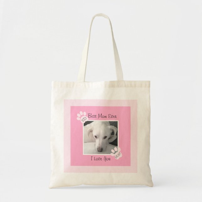 Foto Niedlicher weißer Hund Monogramm rosafarbene  Tragetasche (Vorne)