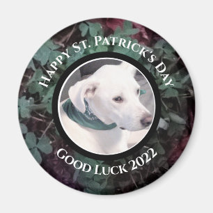 Foto Niedlicher weißer Hunde Grüne Kleeblätter Magnet