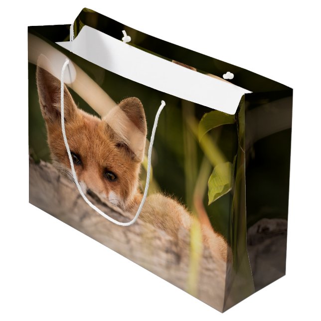 Foto of a Cute Little Orange Fox Große Geschenktüte (Vorderseite Schrägansicht)