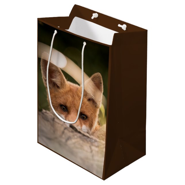 Foto of a Cute Little Orange Fox Mittlere Geschenktüte (Vorderseite Schrägansicht)
