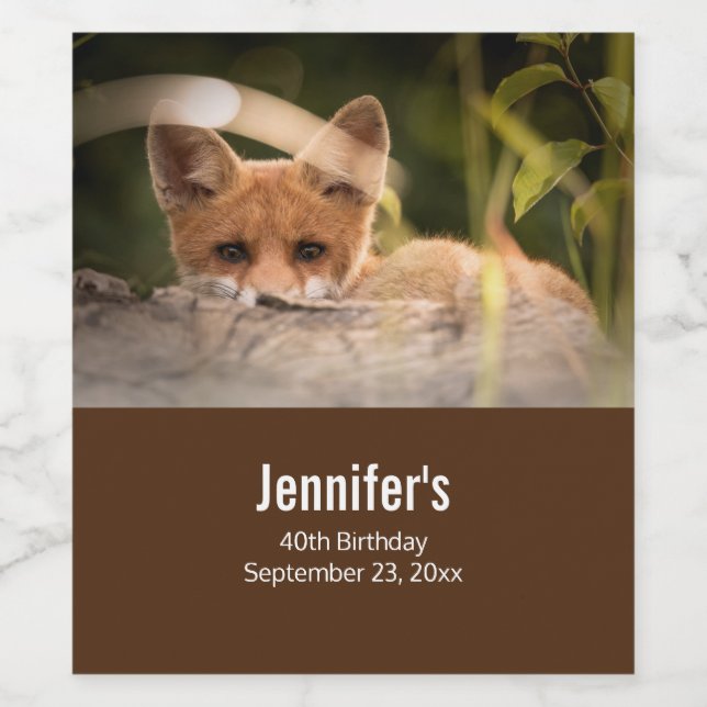 Foto of a Cute Little Orange Fox Weinetikett (Einzelnes Label)