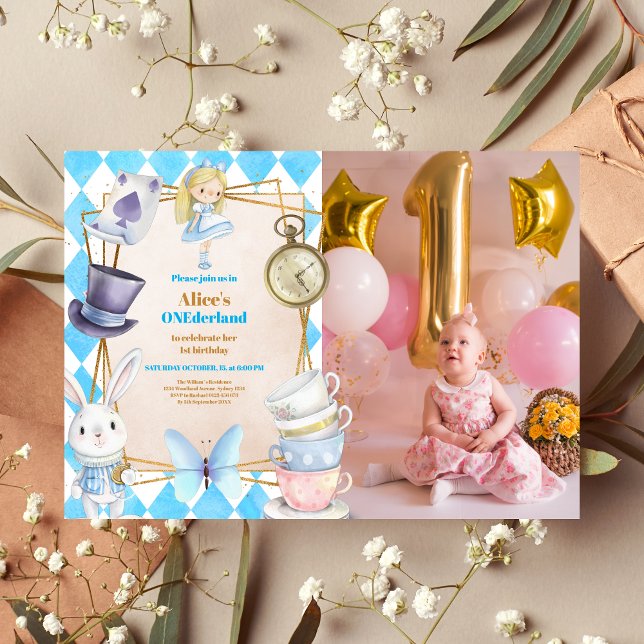 Foto Onederland Alice im Wunderland 1. Geburtstag Einladung (Von Creator hochgeladen)