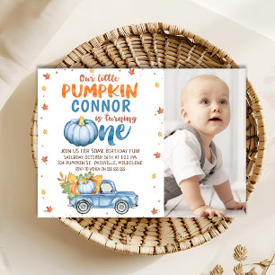 Foto Orange Blue Little Pumpkin 1. Geburtstag Einladung
