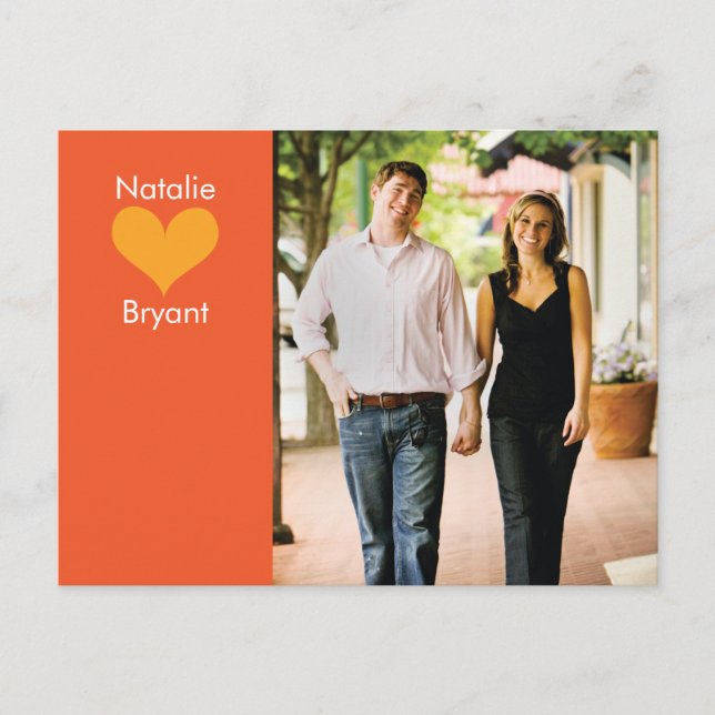 Foto Orange Herz Save the Date Postkarte 2 (Vorderseite)