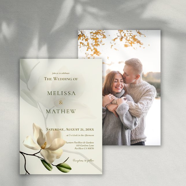 Foto Oriental White Magnolia Hochzeit Einladung (Photo Oriental White Magnolia Wedding Invitation)