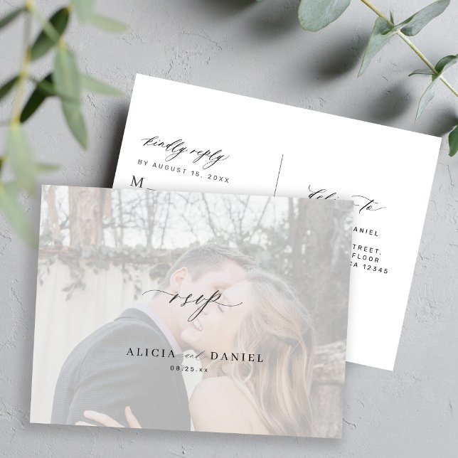 Foto Overlay einfache moderne Hochzeit RSVP Postkarte (Von Creator hochgeladen)