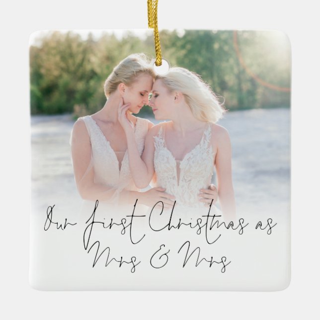 Foto Overlay Erste Weihnachtsfeier Mrs. Names Year Keramikornament (Vorderseite)