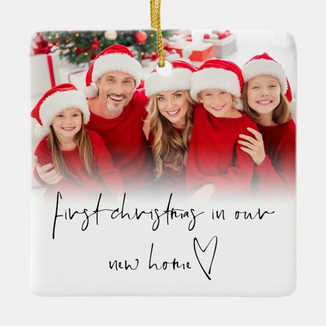 Foto Overlay Erste Weihnachtsfeier Neuer Zuhause N Keramikornament (Vorderseite)