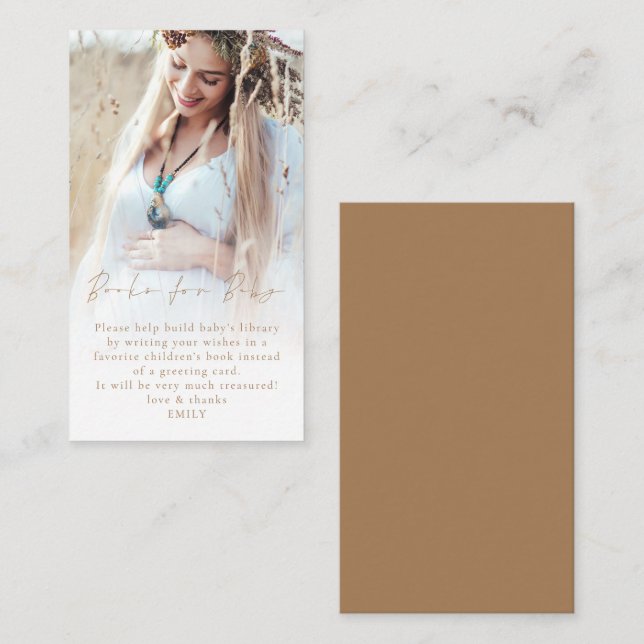 Foto Overlay Gold Script-Bücher für Babydusche Begleitkarte (Vorne/Hinten)