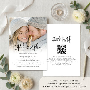 Foto-Overlay Informelle Schrift QR-Code Hochzeit Einladung