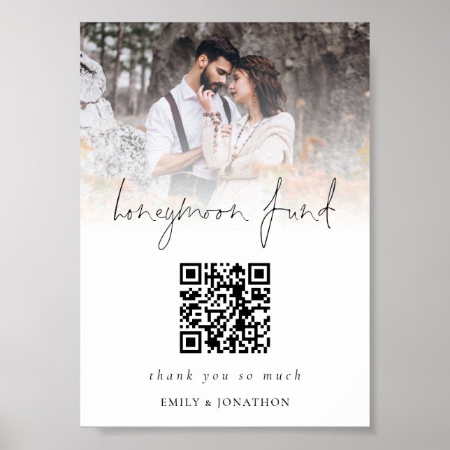 Foto-Overlay QR-Code Flitterwochen-Fonds Hochzeit Poster (Vorne)