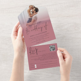 Foto Overlay QR Code Rose Gold Script Hochzeit All In One Einladung