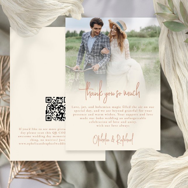 Foto Overlay Script Terracotta Cream Vielen Dank Karte (Front and Back View)