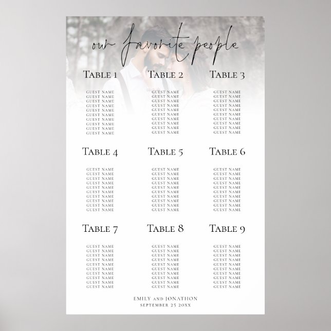 Foto-Overlay-Tabelle für druckbare Hochzeitssitze Poster (Vorne)