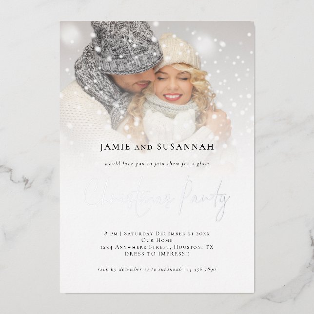 Foto Overlay Weihnachts-Party Luxus Real Folieneinladung (Vorderseite)