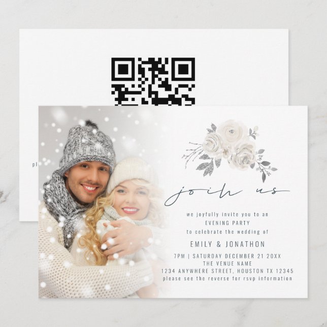 Foto Overlay White Floral Join Us Abend Wedding Einladung (Vorne/Hinten)
