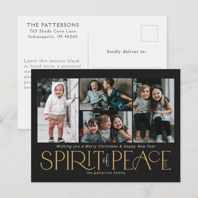 Foto Peace Black Gold Feiertagspostkarte (Vorne/Hinten)