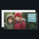 Foto - Peace Liebe and Joy - Light Blue Feiertagskarte<br><div class="desc">Passen Sie dies mit einem horizontalen Foto und einem Familiennamen an. Einfaches,  Minimalistisches Design,  das Ihr Lieblingsbild unterstreicht.</div>