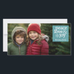 Foto - Peace Liebe and Joy - Light Blue Feiertagskarte<br><div class="desc">Passen Sie dies mit einem horizontalen Foto und einem Familiennamen an. Einfaches,  Minimalistisches Design,  das Ihr Lieblingsbild unterstreicht.</div>