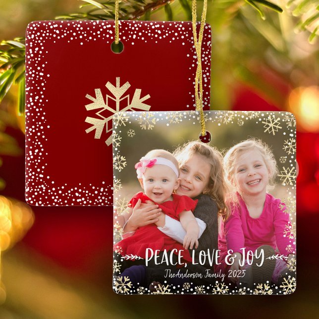 Foto Peace Liebe Jochschick Gold Schneeflocken Wei Keramikornament (Von Creator hochgeladen)