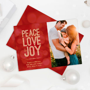 Foto Peace Liebe & Joy Red Folien Feiertagskarte