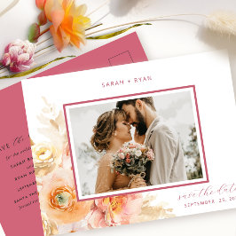 Foto Peach Blush, Burgund Hochzeit speichern Sie d Ankündigungspostkarte