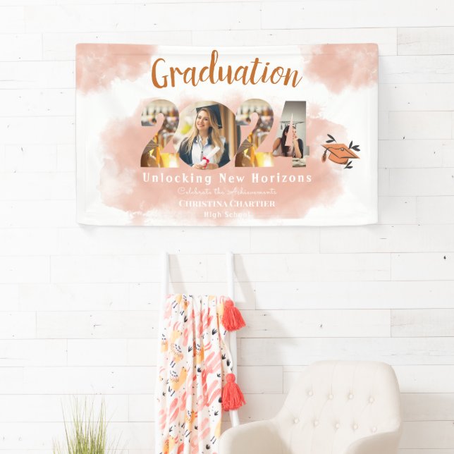 Foto Peach Fuzz 2024 Custom Graduation Party Banner (Insitu)