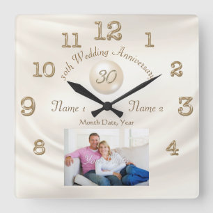 Foto Personalisiert, 30. Jubiläum Geschenk, PEARL Quadratische Wanduhr