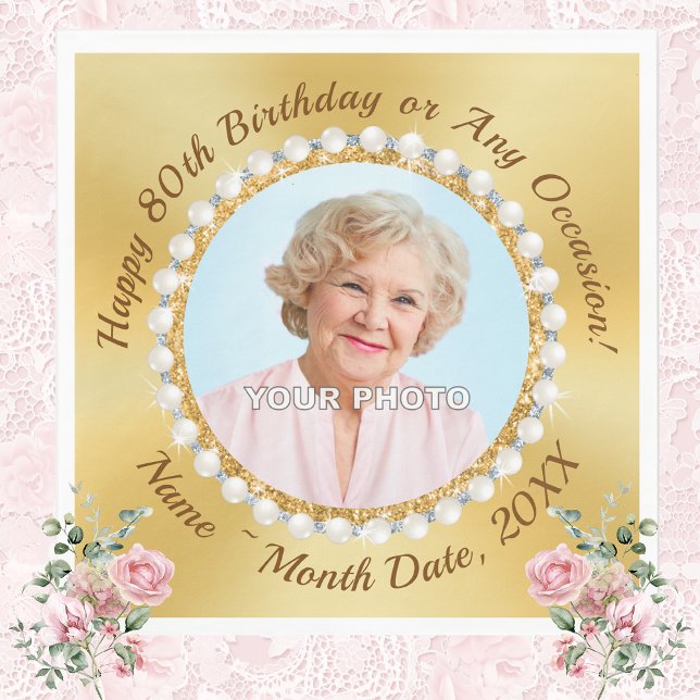 Foto Personalisiert, 80. Geburtstagsparty Napkins, Serviette (Personalised, 80th Birthday Party Napkins, with her Photo. Nice, Mom's 80th Birthday Party. Ideas.)
