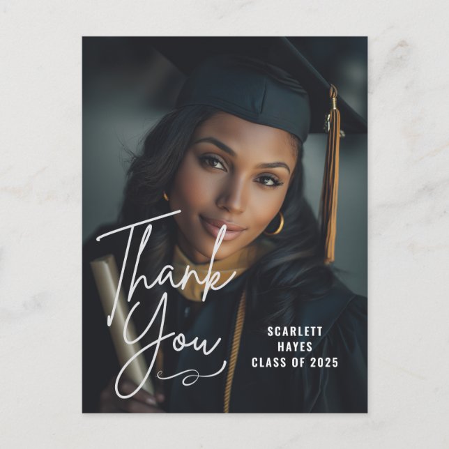 Foto personalisiert Abschluss | Lässig Handschrift Postkarte (Vorderseite)