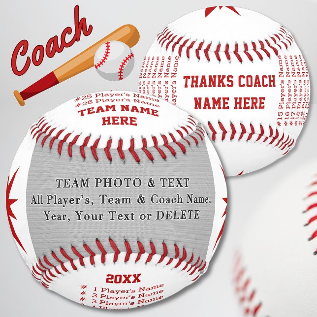 Foto Personalisiert Baseball Geschenke für den Coa (Best gifts for baseball coaches. Personalized baseball coach gifts. Red and White Baseball, Photo.)