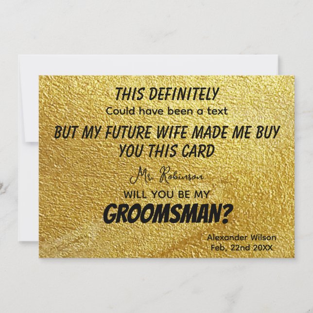 Foto Personalisiert Funny Modern Gold Trauzeugen Einladung (Vorderseite)