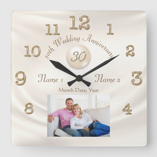 Foto Personalisiert, Geschenk zum 30. Geburtstag,  Quadratische Wanduhr (Vorderseite)