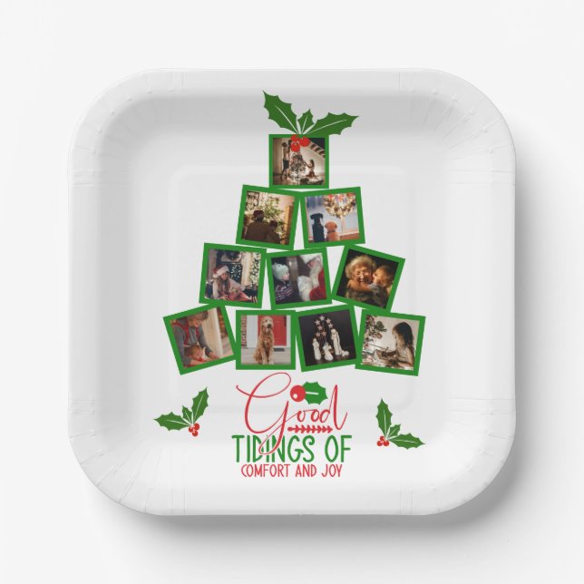 Foto Personalisiert Grüne Weihnachten Pappteller (Vorderseite)