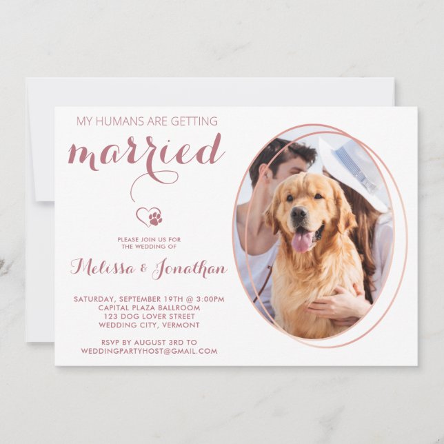 Foto Personalisiert Hund Hochzeit Rose Gold Einladung (Vorderseite)