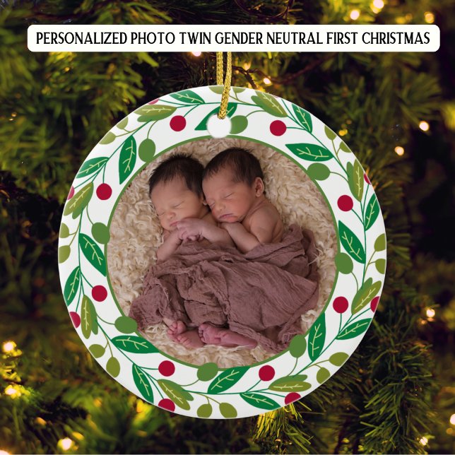 Foto Personalisiert Twin Boys Erstes Weihnachtsfes Keramik Ornament (Von Creator hochgeladen)