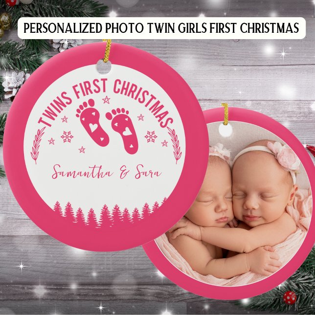 Foto Personalisiert Twin Girls Erstes Weihnachtsfe Keramik Ornament (Von Creator hochgeladen)