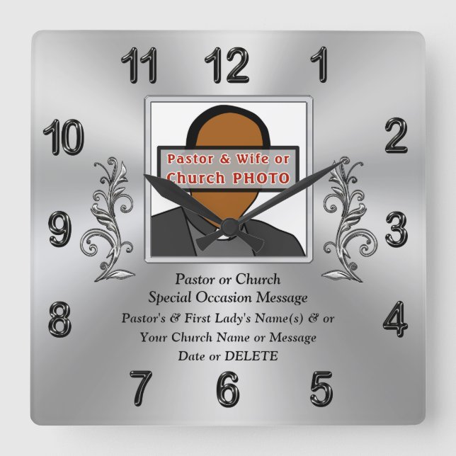 Foto Personalisierte Geschenke für Pastor und Ehef Quadratische Wanduhr (Vorderseite)