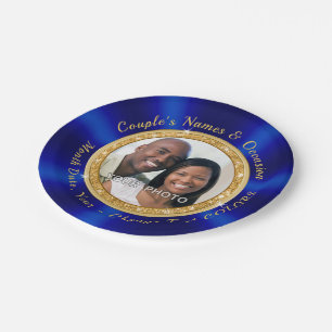 Foto Personalisierte Hochzeitspapier-Teller, Blue  Pappteller