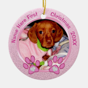 Foto-personalisierte Hundeerste Keramik Ornament